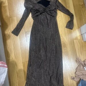 Astr Shimmering Brown Long Sleeve Dress